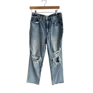 Good American Good 90s Distressed High Rise Straight Leg Jeans Light Wash 12/31